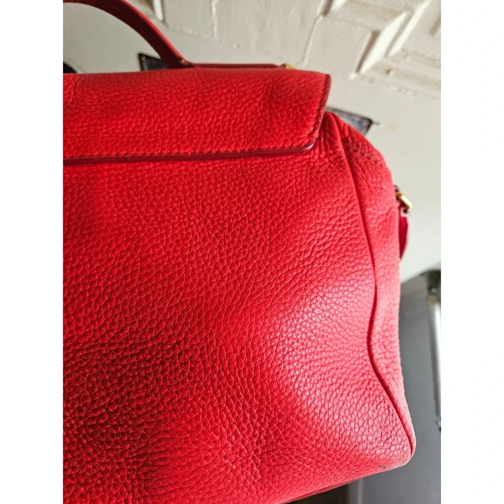 Marc by Marc Jacobs Red Pebbled Leather Satchel Crossbody Bag Gold Hardware